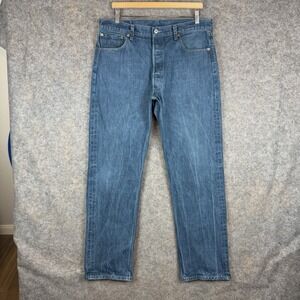 Levis 501XX Jeans Mens 35x32 Blue Straight Fit Button Fly VTG Y2K Whiskered